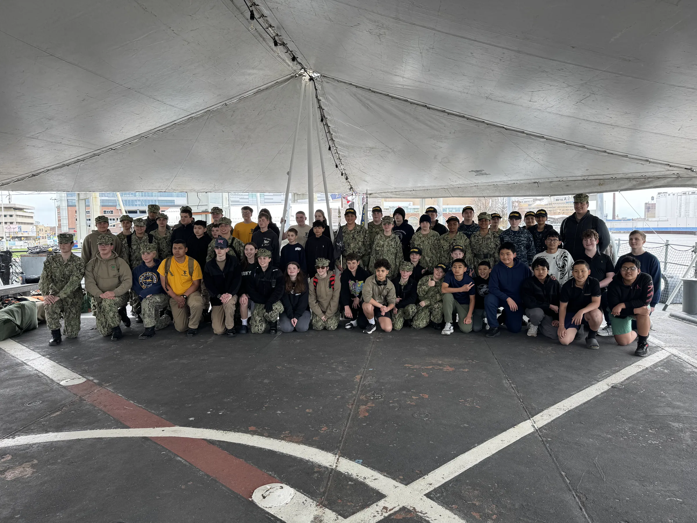 The Sullivans Division assembled in formation on the pier at Buffalo's Naval and Military Park.