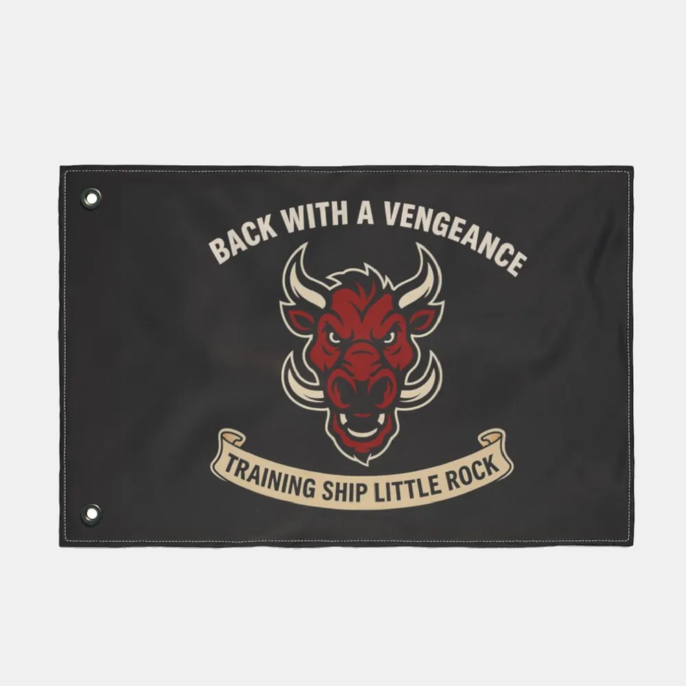 “Back With A Vengeance” Double Sided Flag shown as a product mockup.