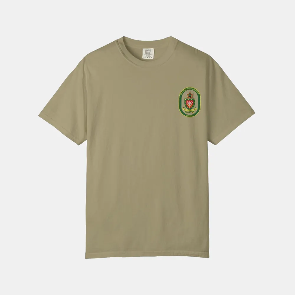 Navy Working Uniform T-Shirt “The Sullivans 5” shown as a product mockup.