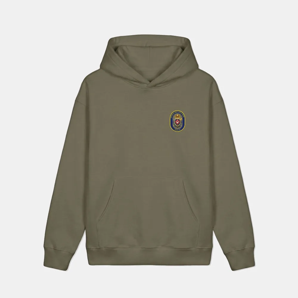 Navy Working Uniform Hoodie with the Training Ship Little Rock patch, shown as a product mockup.
